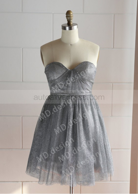 Gray Glittering Tulle Knee Length Prom Dress Gray Glittering Tulle Knee Length Prom Dress